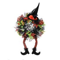 Halloween Decoration Wreath Striped Witch Leg Wreath Hanging Ghost Party Home Decoration Door Hanging Props One Size raudona