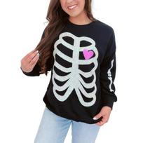 Women Sweatshirt Skeleton Pattern Round Neck Sequin Decor Long Sleeves Loose S balta