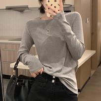Soft Waxy Mask Solid Color T-shirt Women's Long-sleeved Autumn and Winter New Round Neck Simple Inner Layering Shirt Loose Layering Top S