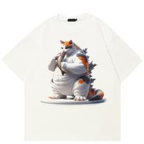 Streetwear 3D Skaitmeninis Katė Unisex Marškinėliai Medvilniniai Marškinėliai Unisex Viršūnės Vasaros Trumpomis Rankovėmis Marškinėliai XXL balta