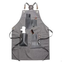 Canvas Apron with Pockets Adjustable Neck Hair Stylist Barber for Service Baking pilka spalva