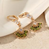 1 Pair Luxurious Green Zircon Ginkgo Biloba Dangle Earrings for Women Earring Jewelry Wedding Party Accessories žalia