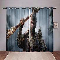3D žaidimas Juodoji legenda WUKONG rašto užuolaidos 2 panelės Jaunimo žaidimų mėgėjams Svetainė Miegamasis Esports kambario dekoras 50W130H(CM)x2PCS&Grommet Top black
