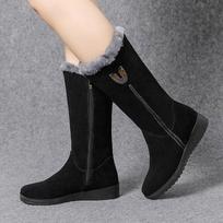 Warm Chelsea High Fur Boots Women 2022 Winter Shoes for Women Chunky Mid-calf Plush Snow Flat Boots ZIP Fashion 35 juoda