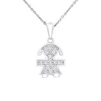 Pendentif Enfants - LÉA & ARTHUR - Motif 'FILLE' - Argent 925 - Oxydes de Zirconium - Rhodié white