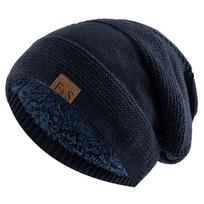 Naujos Unisex Slouchy žieminės kepurės Prideda Kailiu pamušalu Vyriškos ir Moteriškos Šiltos Beanie Cap Kasdieninės etiketės Dekoro Žieminės megztos kepurės 55cm-60cm tamsiai mėlyna spalva