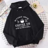 Witches Coffee Co Stop in For A Spell Print Hoodies Funny Halloween Women Sportwear Fashion Fall Hoodies Sweatshirts Casual S