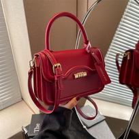 Red High Quality Simple Design Sense Small Square Bag Korean Texture Solid Crossbody Bag Women's  New High-End Shoulder Bag