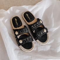 2024 New Summer Handmade Straw Woven Flat Slippers Outdoor Women Sandals Open Toe Casual Indoor Slipper Female Sandalias Plus 35-43 35