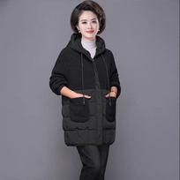 Moteriška žieminė striukė, stora, šilta, pūkinė parka, vidutinio amžiaus motinai, su gobtuvu, medvilninė, paminkštinta medvilne, didelio dydžio 5XL XXXXL juoda