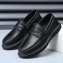 FashionHigh Quality Men's Leather Lazy Man's Foot Covers Comfortable Bean Shoes Fashionable New Men's Outdoor Anti Slip Driving Shoes 38 juoda