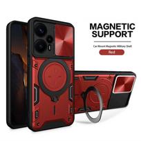 Stumdomas fotoaparato objektyvo dėklas, skirtas OPPO Realme 13 Pro+ 5G 11 4G 10 GT 6T dėklai, magnetiniai šarvai, metalinis žiedo laikiklis, telefono galinis dangtelis for Realme GT 6T 5G raudona