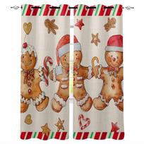Christmas Gingerbread Man Retro Candy Blackout Curtains For Living Room Bedroom Window Treatment Blinds Drapes W135 x H60cm
