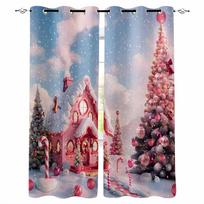 Kalėdiniai saldainių nameliai Sniego vaizdas Kaimas Blackout užuolaidos Svetainės Miegamojo langų apdaila Žaliuzės Užuolaidos W135 x H60cm gray