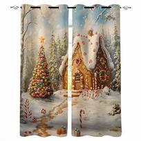 Christmas Tree Gingerbread House Fairy Tale Blackout Curtains For Living Room Bedroom Window Treatment Blinds Kitchen Drapes W135 x H60cm