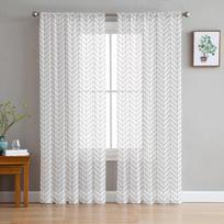 Modern Simple Herringbone Pattern Sheer Curtains for Living Room Modern Voile Curtain Bedroom Tulle Curtains Window Drapes Decor W135 x H114cm white