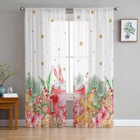 Christmas Candy Gingerbread Man Needle Tulle Curtains for Living Room Bedroom Decor Chiffon Sheer Voile Kitchen Window Drapes W135 x H114cm
