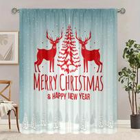 2 pieces - Christmas decoration Elk print curtain - Polyester - suitable for bedroom, living room, study, private space 30inchx65inchx2Pcs