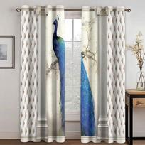 Beautiful Blue Golden Peacock Animal Window Curtains Blinds For Living Room Kids Bedroom Bathroom Kicthen Door Home Decor2Pcs W65X60H(cm)X2Pcs&Hook