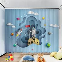 Cartoon Blackout Curtain for Children's Room, Heat Insulation, Living Room, Study, Balcony, 2Pcs, High Quality W100xH130(CM) folio&Rod pocket