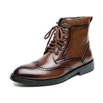 Fashion Classic British Style Boots Mens Leather Carving Boots Lace Up Ankle Boots Pointed Toe Low Heel Thick Sole Business Dating Boots 38 ruda