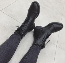 Fashion Winter Boots Women Zipper&Lace-Up Motorcycle Botas PU Leather Botines Mid-Calf Low Square Heels Riding Knight Booties Mujer 5 juoda