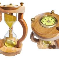 Personalizuotas 10 min medinis smėlio laikrodis su navigaciniu kompasu(Apvalus pagrindas, Geltonas)- Medinė namų dekoracija, Kalėdinė dekoracija beige