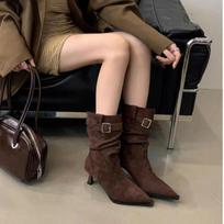 Fashion Women Leopard Snow Mid Calf Boots Pointed Toe Suede High Heels Shoes Woman 2025 Trend Elegant Winter Pumps Chelsea Boots Mujer 35 ruda