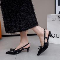 Fashion New Cross Strap Bow Women's Sandals Summer 2024 Pointed Toe Fashion Baotou Middle-heeled Sandales Femmes Back Buckle Single Shoe 35 juoda
