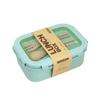 Bento Lunch Box with Straw Material Small Capacity Microwave Heating Food Grade Material Portable Children's Lunch Box 2-grid beige