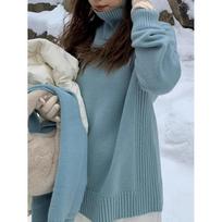 Fashion Thick Long Sleeve Turtleneck Knitted Sweater for Women Autumn and Winter Loose Slim Fit Base Sweaters Tops Women Elegant Casual Jumpers 25442 One Size mėlyna