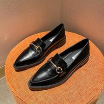 Platform Muffin Shoes One Pedal Lazy Loafers Autumn And Winter British Style Small Leather Shoes Women'S Retro Single Shoes Large And Small Size Shoes 40 juoda
