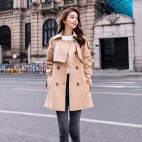 Casual Camel Waisted Mid-length Coat Autumn New Windbreaker Coat for Women S