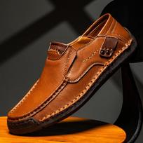 9916 Men'S Shoes Outdoor Casual Shoes One-Pedal Flat-Soled Handmade Leather Shoes Spring Low-Top Large-Size Loafer Cowhide Surface 38 šviesiai ruda spalva