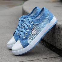 Fashion Women's Summer Sports Shoes Bule Casual Mesh Breathable Sneakers Flat Bottom Fashion Hollow Low Top Vulcanized Footwear Zapatos 34 mėlyna