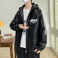 Youth Hong Kong Style Ecological PU Leather Jacket Autumn New Men's Versatile Loose Casual Jacket for Men M juoda