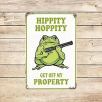 1 pc, Vintage Frog  Hippy Hoppity Get Off My Property  Sign, Metal Iron 8x12 inches, Humorous Wall Decor for Home juoda