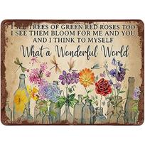 1pc Dragonfly What a Wonderful World Flowers Funny Metal Tin Sign Wall Decor I See Green Roses Tree Too Vintage Tin Sign Vase juoda