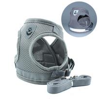 Vest Harness Leash Adjustable Dog Collar Chest Strap With Traction Rope sidabro pilka spalva