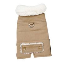 Coat Stylish Button Closure Warm Comfortable Dog Cat Outerwear with Traction Ring for Winter chaki