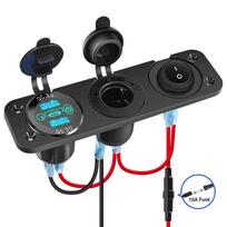 12V USB Outlet Marine Switch Panel 66W PD & Dual Quick Charge 3.0 USB Ports Car Charger with Switch for Motorcycle Boat RV ATV raudona