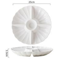 10inch Gold-rimmed Ceramic Hot Pot Divided Plate Household White Dried Fruit Snack Plate Hotel Simple Tableware white