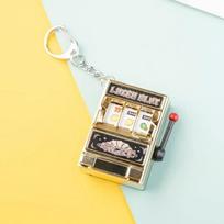 Kūrybingas žaidžiamas mini vaisių automatas, skaitmeninis loterijos aparatas, sukamasis aparatas, žaidimo raktų pakabukas, modeliavimo modelis automobilio raktui beige