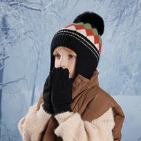 Žiemos vaikams megztų kepurių pirštinių rinkinys Mielas Pompom Plus Velvet Beanie Berniukams Mergaitėms Šiltos ausų apsaugos kepuraitės Lauko Vaikų Priedai 4-10Y chaki