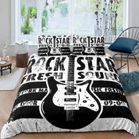 Rock Music King Queen Duvet Cover Electric Guitar Punk Style Bedding Set Youth Fashion Hip Hop 3D Polyester Comforter Cover 70x133cm 2pcs gray