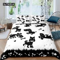 White Cat Flower King Queen Duvet Cover Kitten Bedding Set Pet Animal Polyester Quilt Cover Girls Pink Floral Comforter Cover EU single(135x200cm) gray