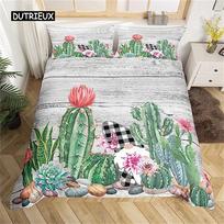 Cartoon Cactus Duvet Cover Green Plants Succulents Bedding Duvet Cover Kids Teens Nature Art Soft Microfiber Bedroom Decorative EU single(135x200cm)