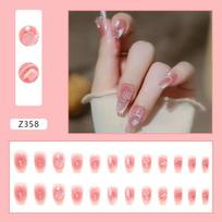 Wearing Nail Finished Nail Long Island Iced Tea Short Ballet Three-Dimensional Embossed Camellia Pearl Aurora Square Diamond Nail Art Tablets gray