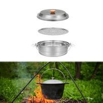 Camping Steamer Pot Soup Portable with Handle Stainless Steel Cooking Steam for gray