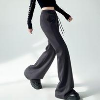 Fashion Low Waist Casual Loose Flare Pants for Women Slim Fit Straight Wide Leg Pants Women Capris Elegant Simple Drawstring Ladies Trousers 25621 S